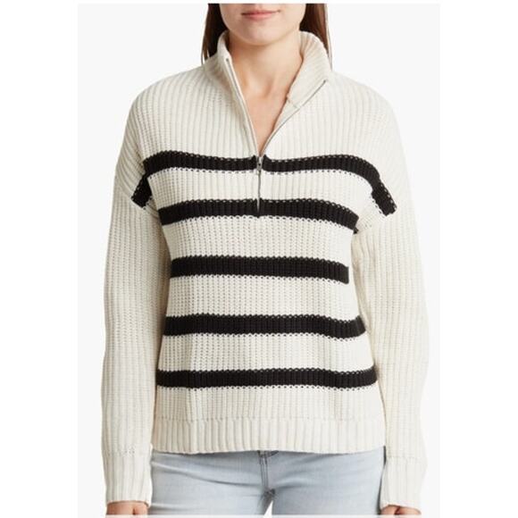 SANCTUARY Sweater Size XS Sporty Zip Up Sweater Half Zip NEW Cream Ivory Black - Picture 1 of 6